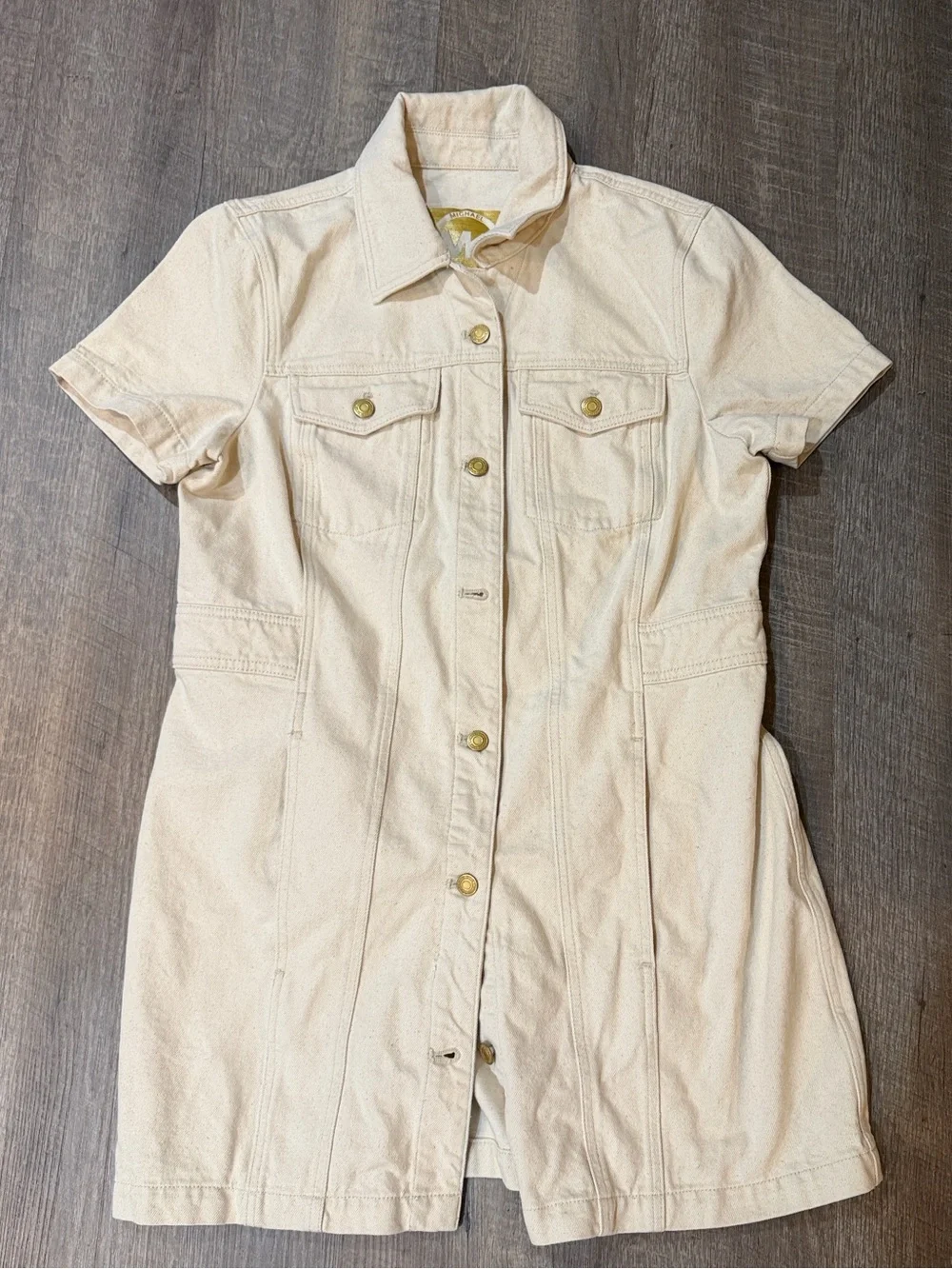 Michael Kors Cream Short-Sleeve Button-Front Mini Dress